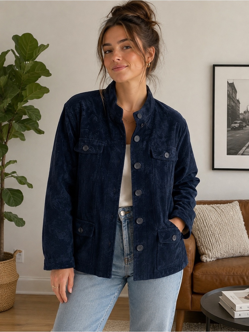 Breckenridge navy blue micro corduroy button down XL jacket